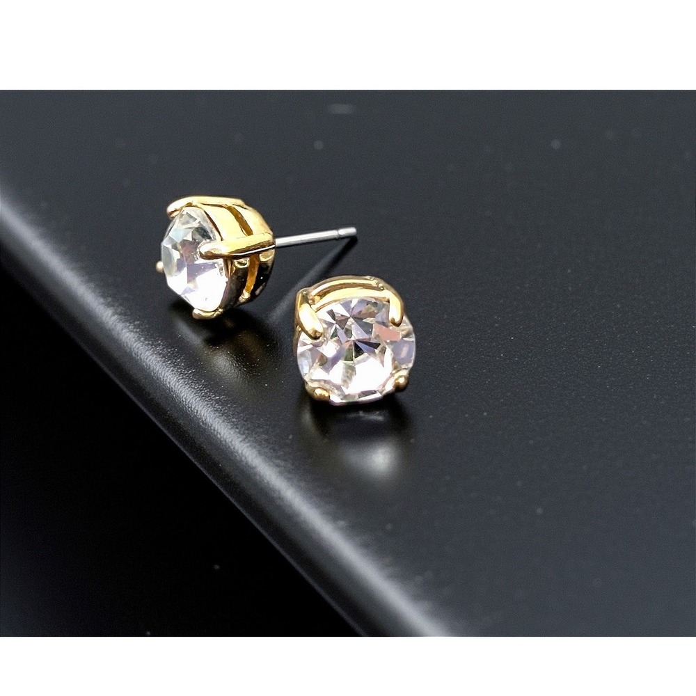 KATE SPADE Earrings Cueva Rosa Gold Tone Clear Rhinestone Studs Square Sparkle